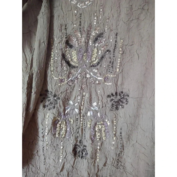 Anthropologie Fei Sz Medium Sleeveless Beaded Fall Tank with Necktie Tan Green - Picture 2 of 5